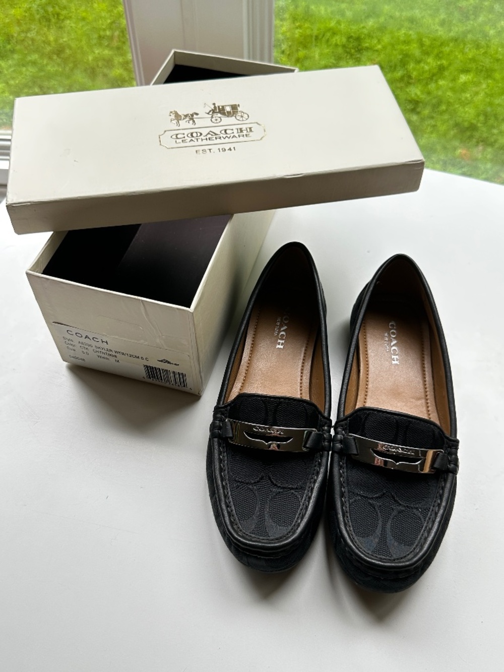 Vintage Coach Felisha Black Signature Jacquard Canvas Monogram Loafers Size 5